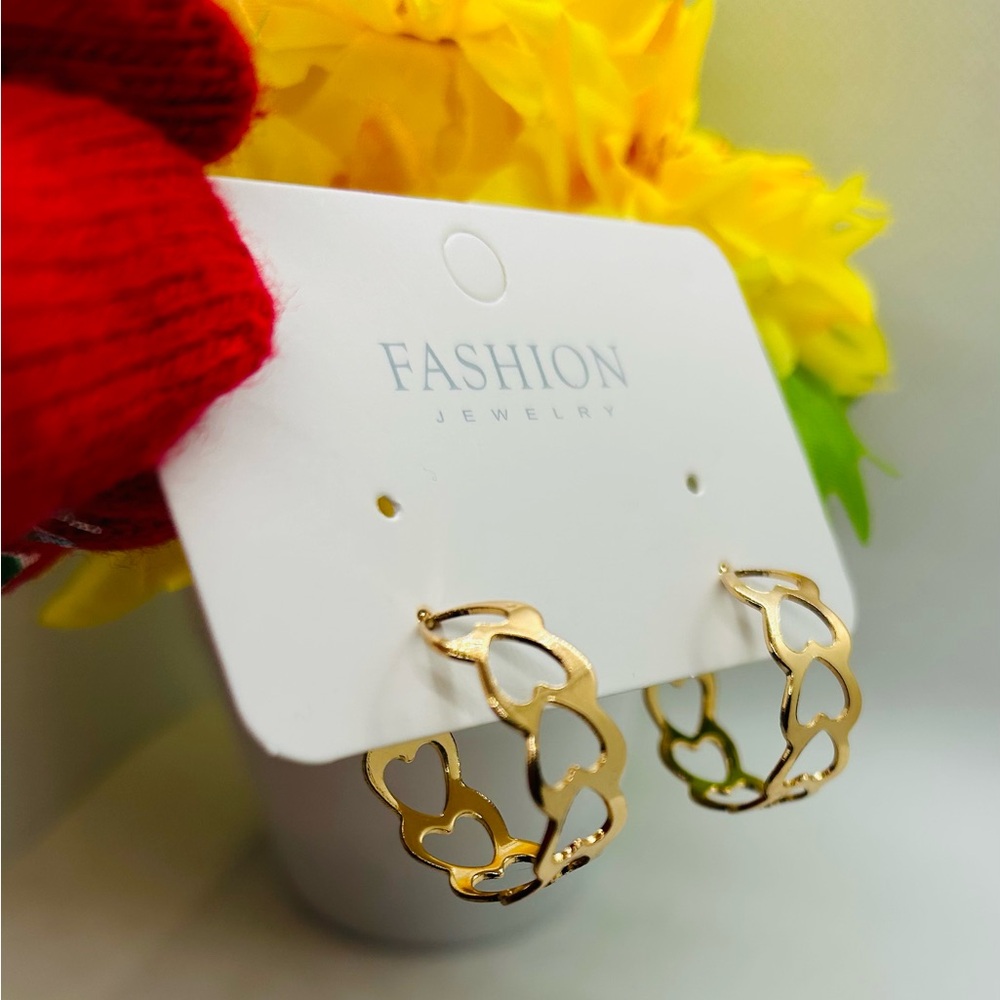 Hollow Hearts Hoop Earrings gold tone